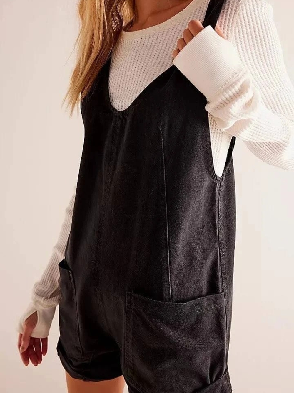 Free People Black Denim Short Romper